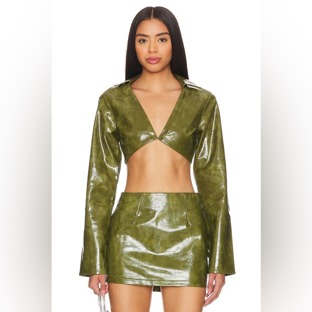 Superdown Green Leather Skirt and Top Set